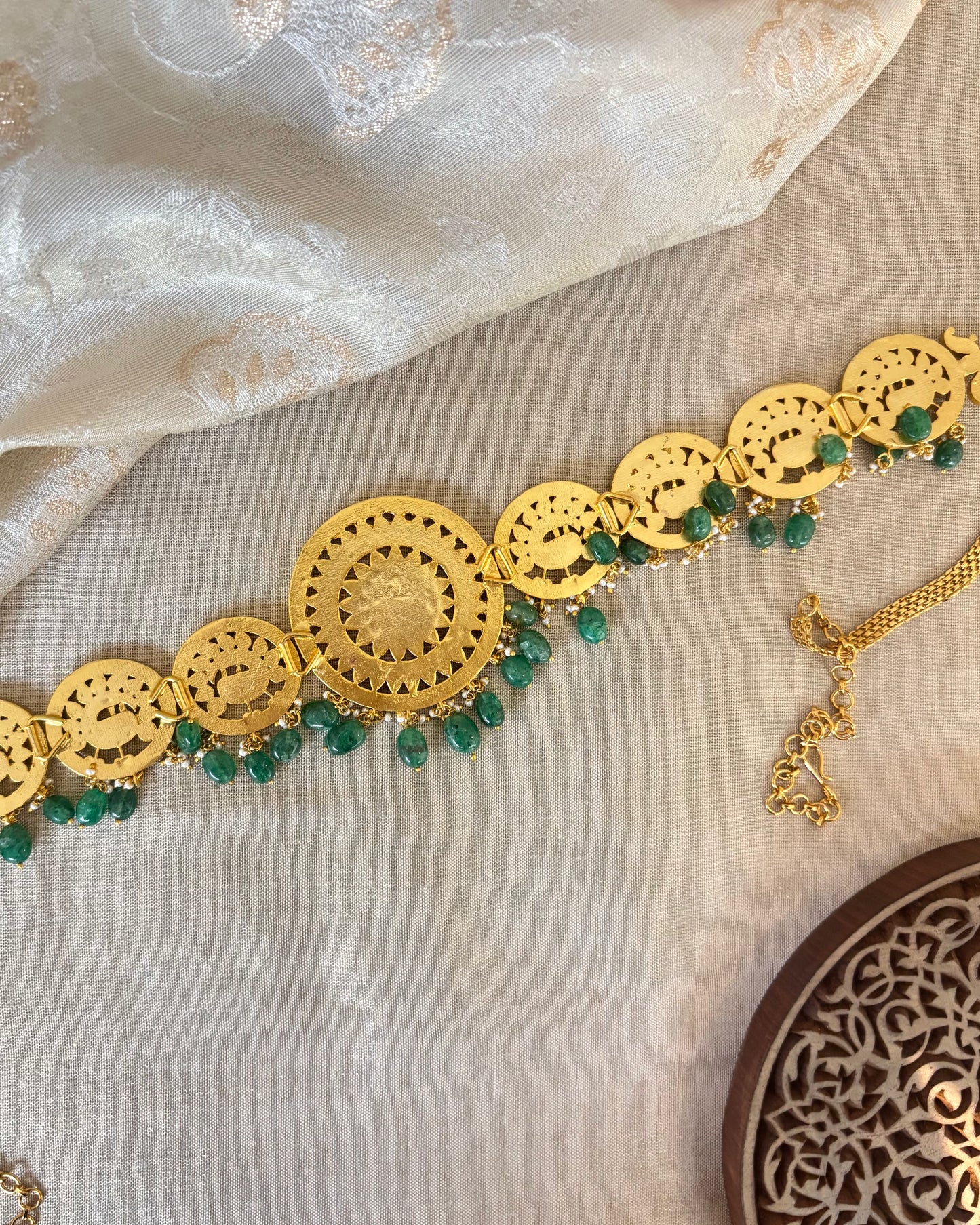 Statement Jadau Kundan Bridal Hipbelt with Peacock Floral Motifs | WB015