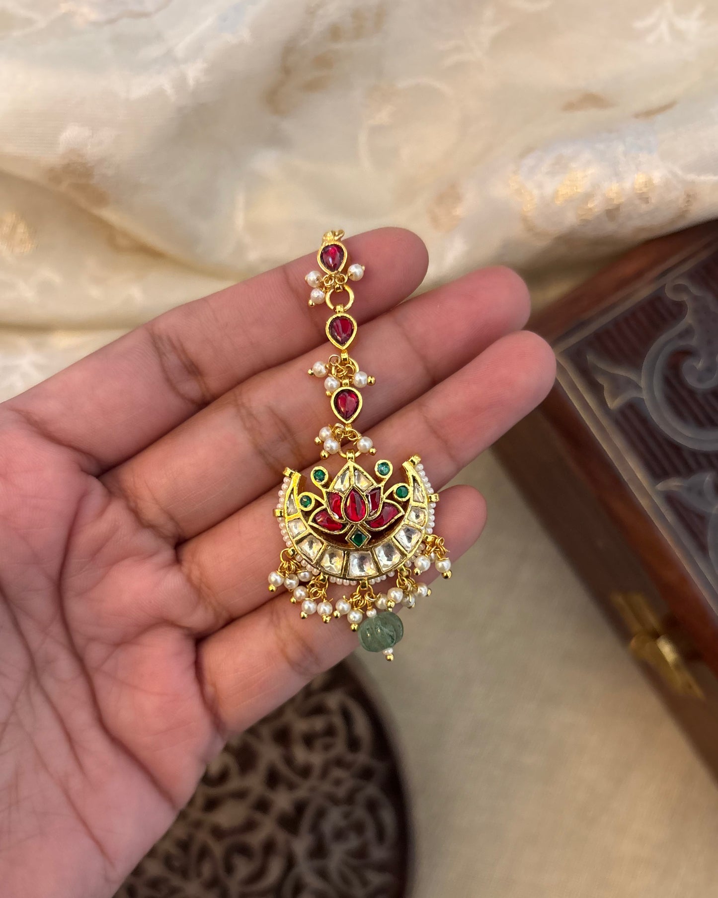 Multicolor Lotus Minimal Jadau Kundan Maang Tikka | MT098