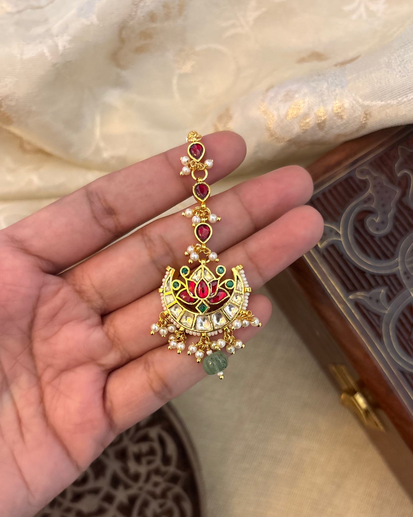 Multicolor Lotus Minimal Jadau Kundan Maang Tikka | MT098