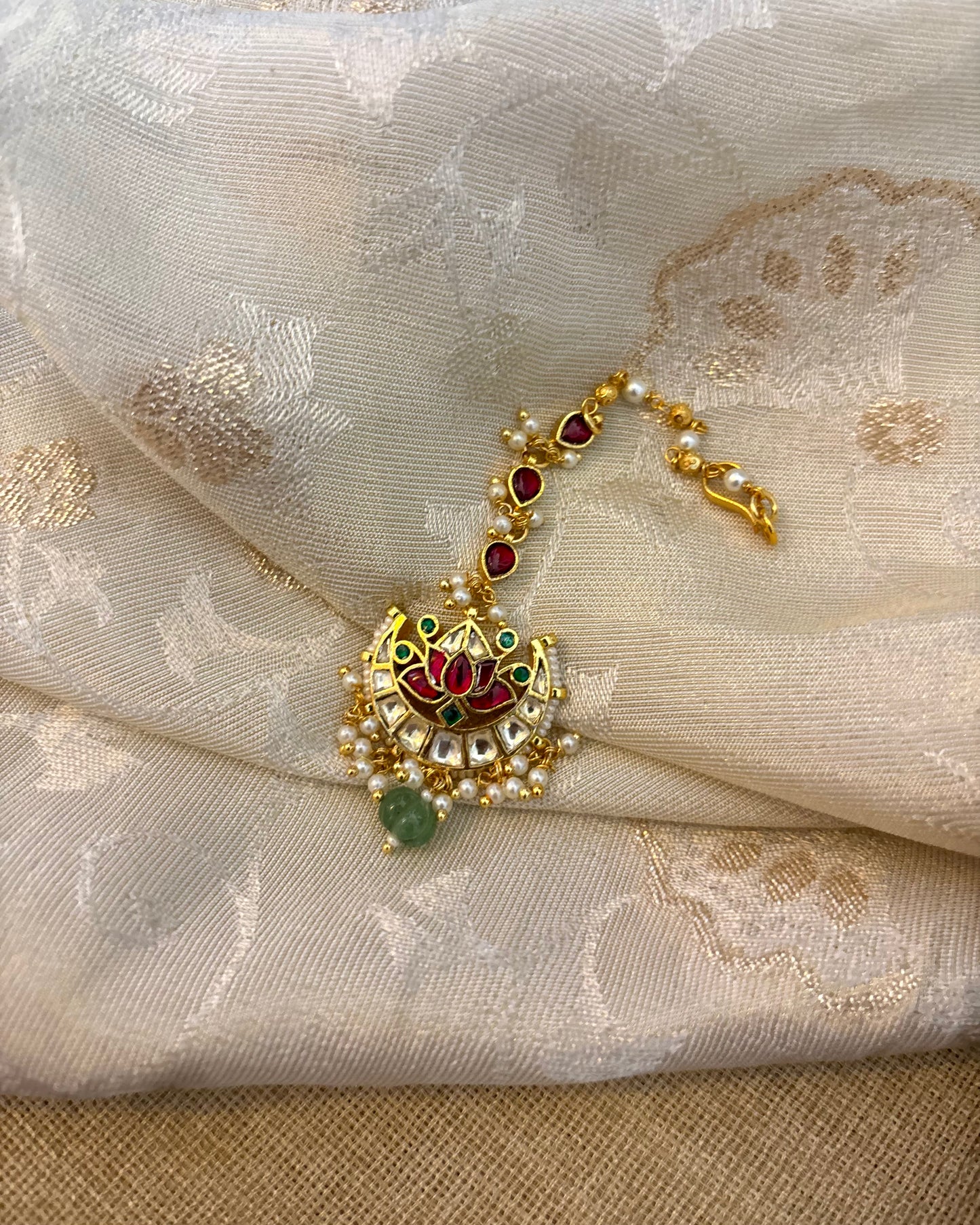 Multicolor Lotus Minimal Jadau Kundan Maang Tikka | MT098
