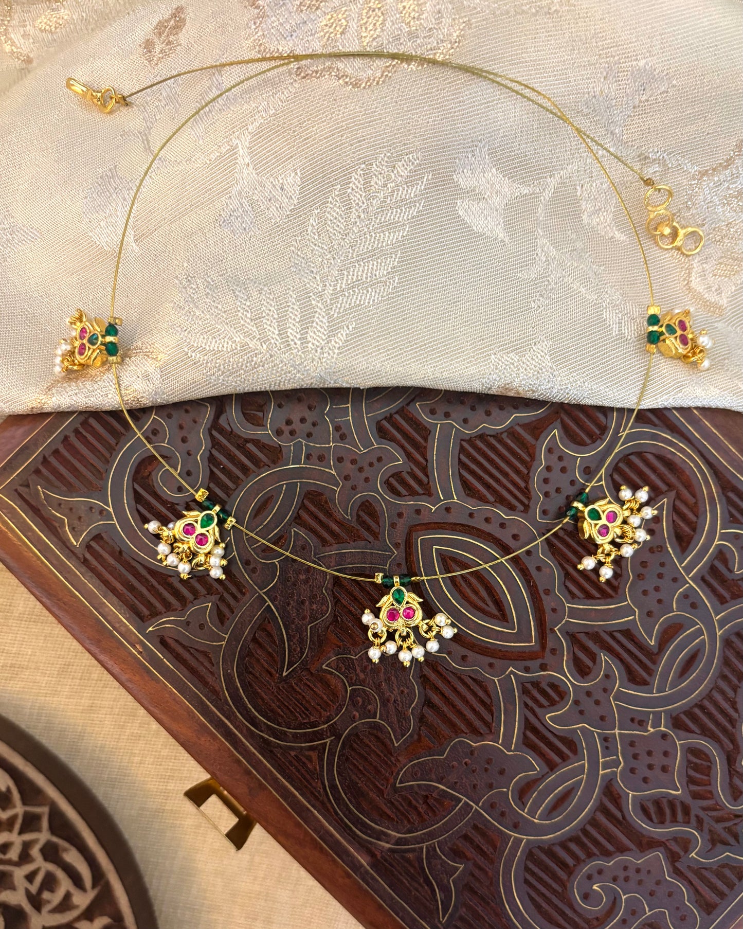 Jadau Kundan Invisible Chain Necklace with Earrings | NC130