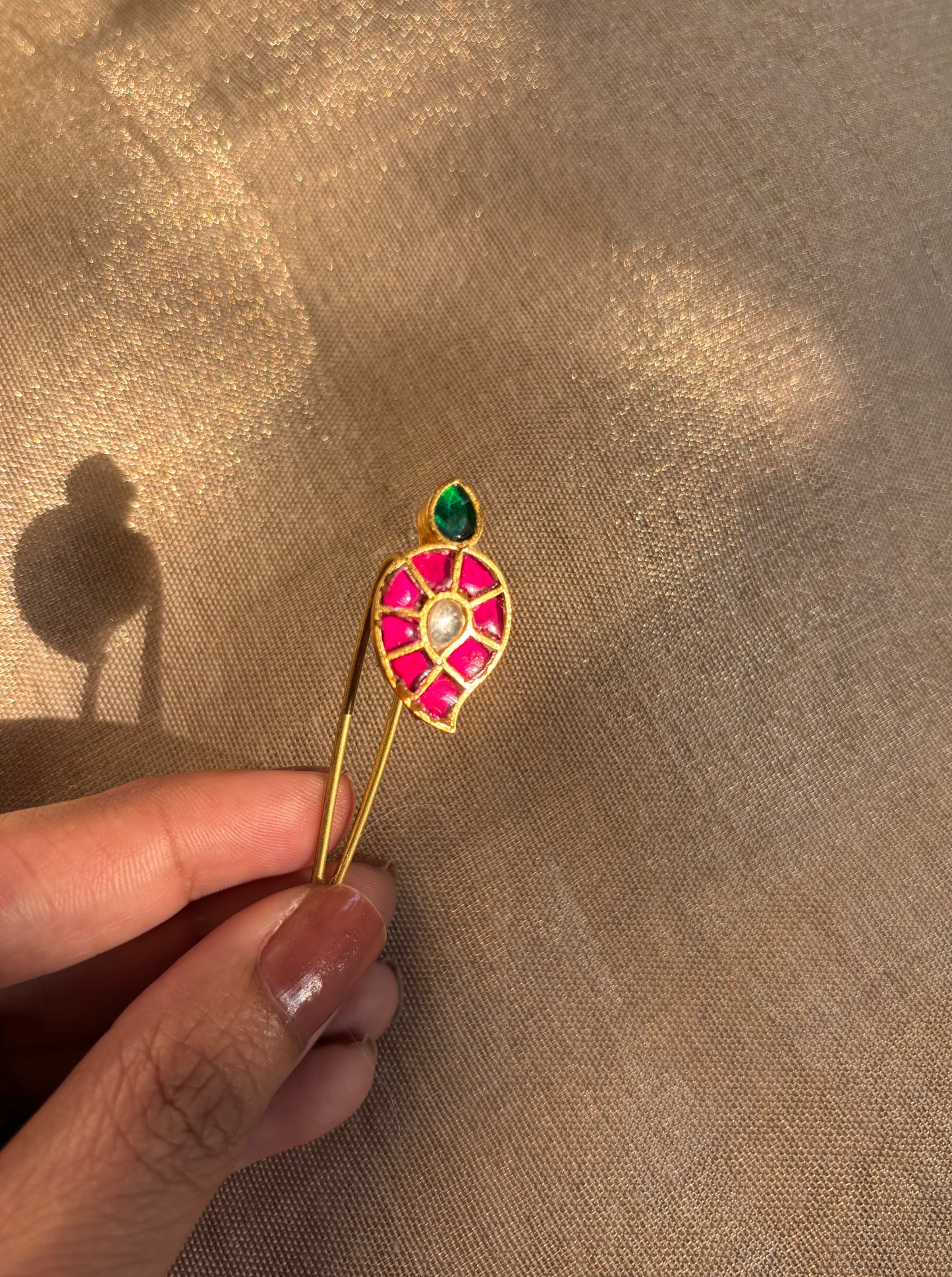 Gold-Plated Jadau Kundan Mango Hair Pendant | HA004