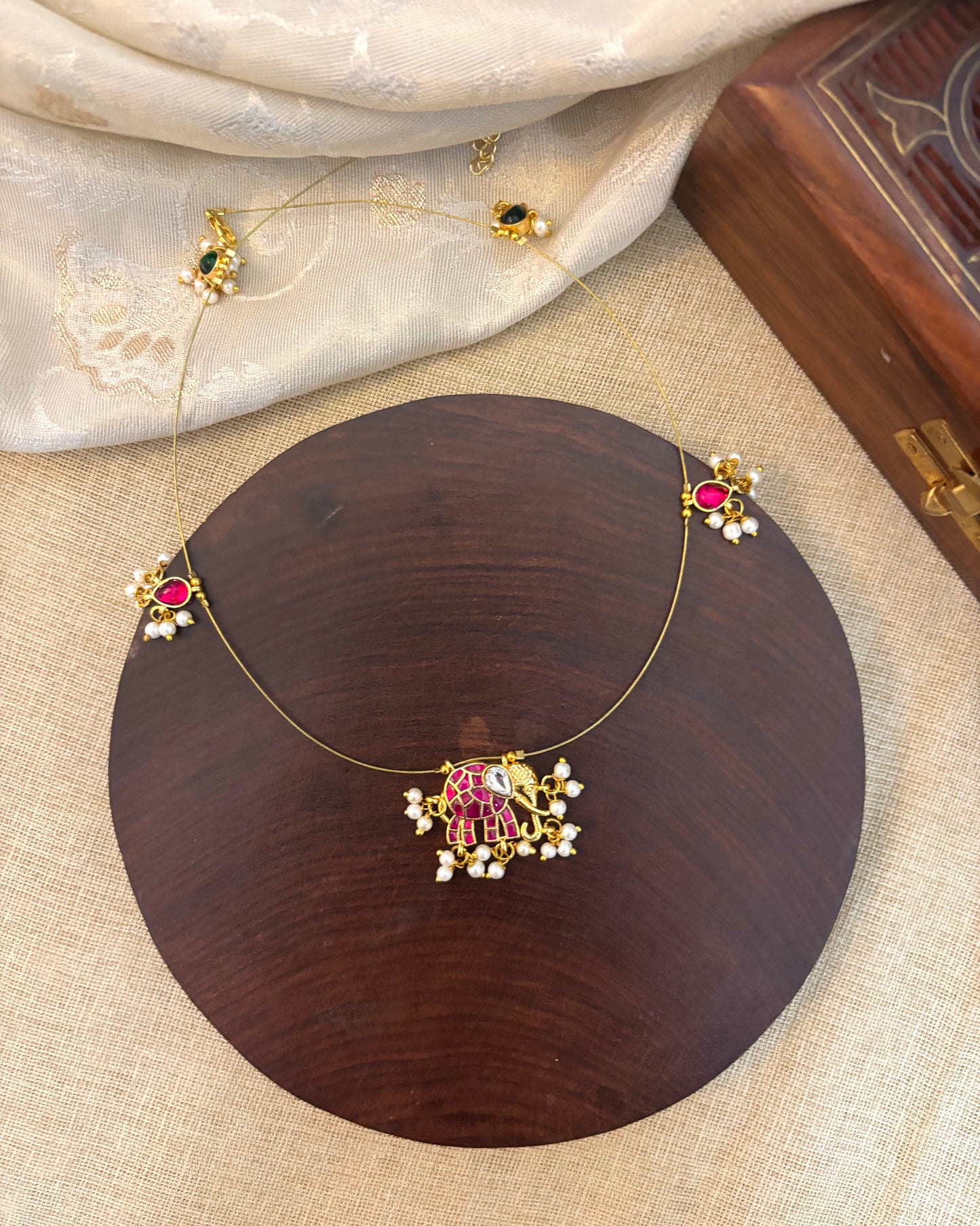 Elephant Jadau Kundan Invisible Chain Necklace | NC133