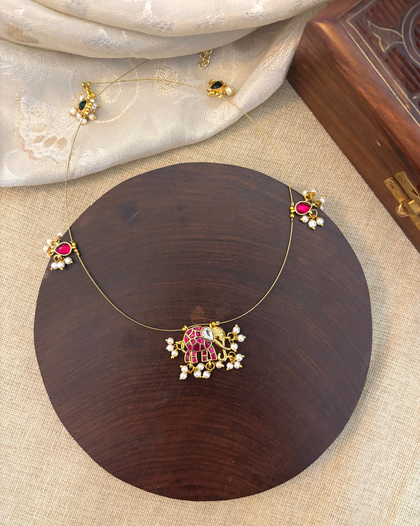 Elephant Jadau Kundan Invisible Chain Necklace | NC133