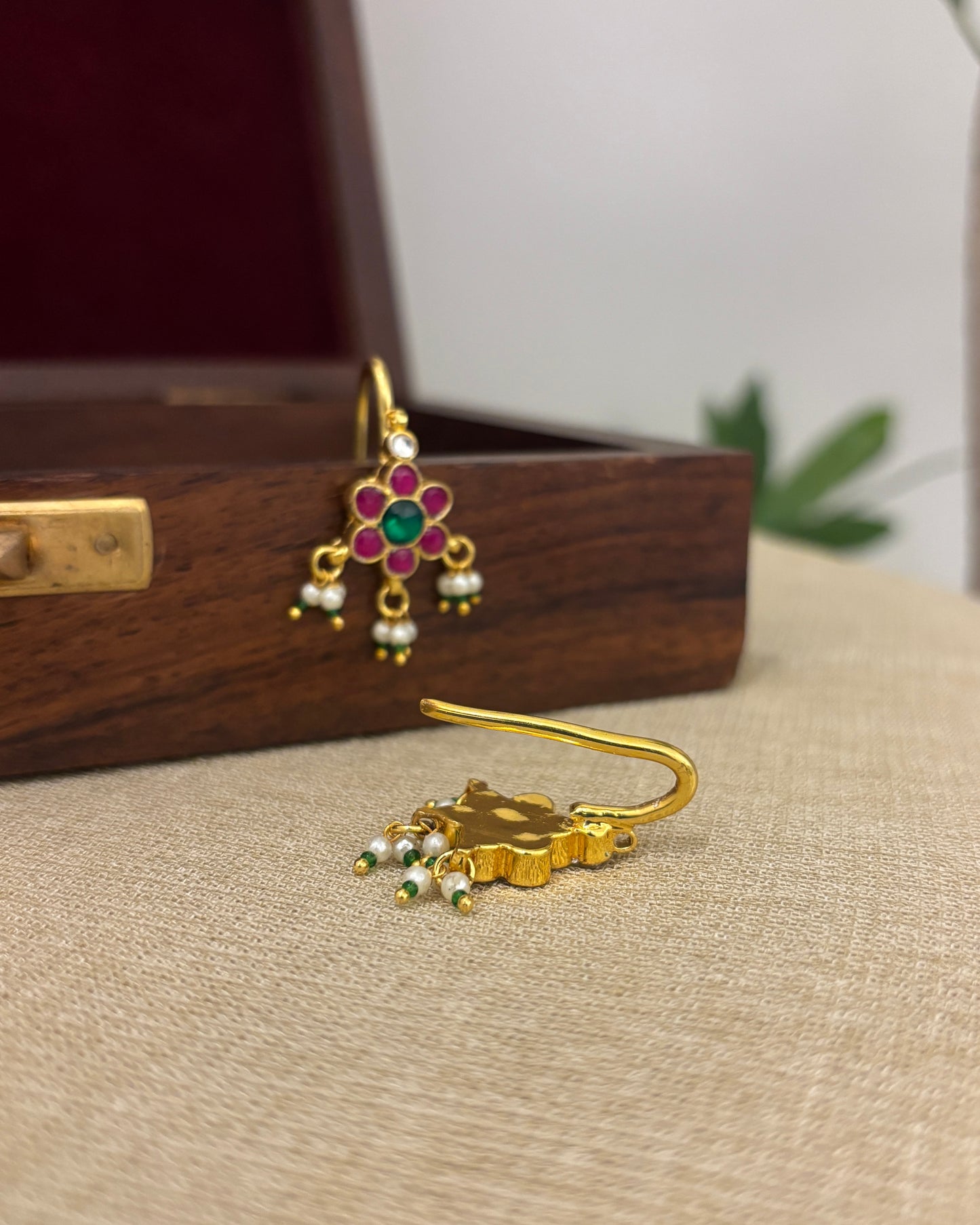 Handcrafted Floral Hair Pins – Jadau Kundan & Pearls | Set Of 2 | Multi Colour | HA347