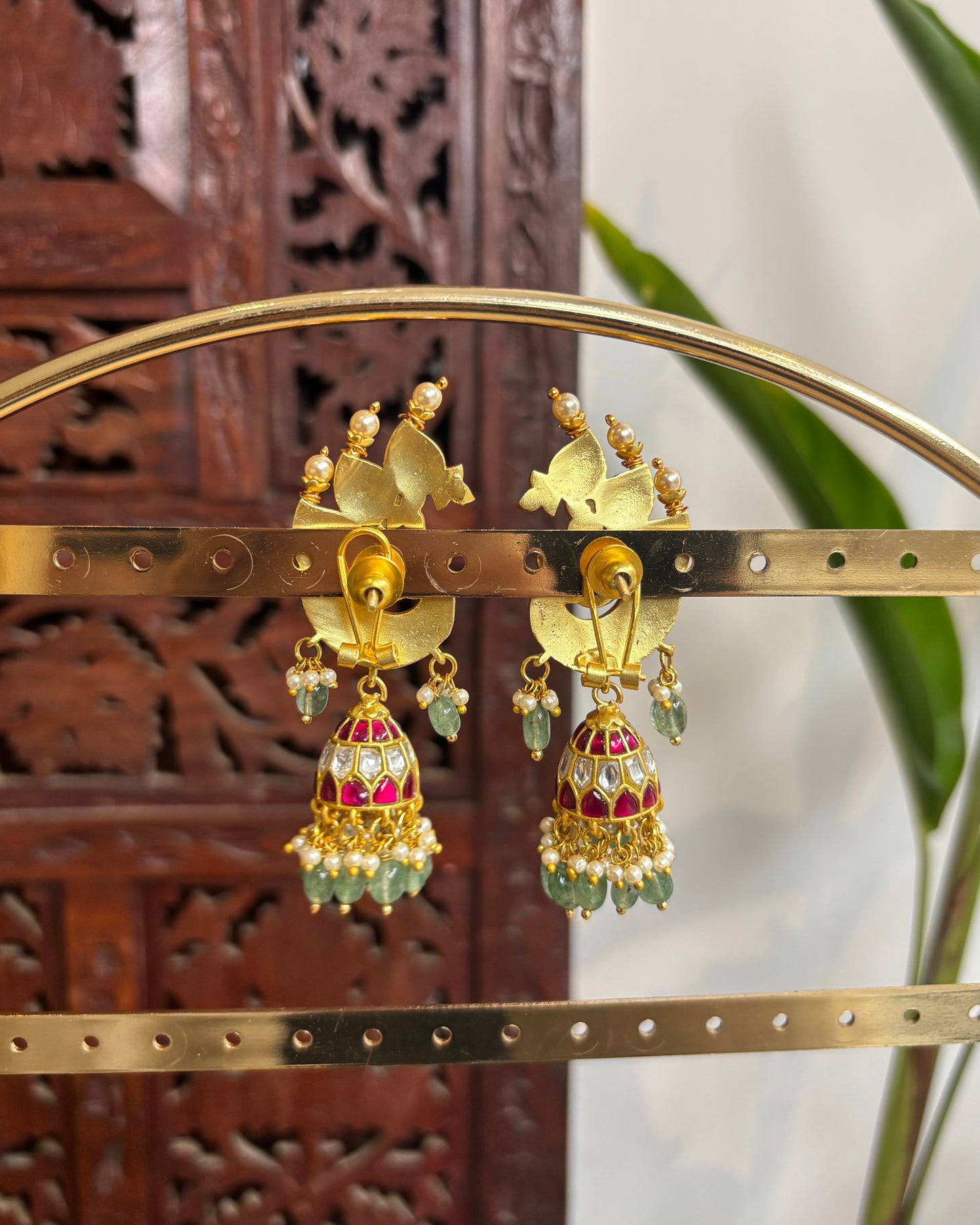 Handcrafted Peacock Jadau Kundan Jhumkas – Statement Earrings | ER174