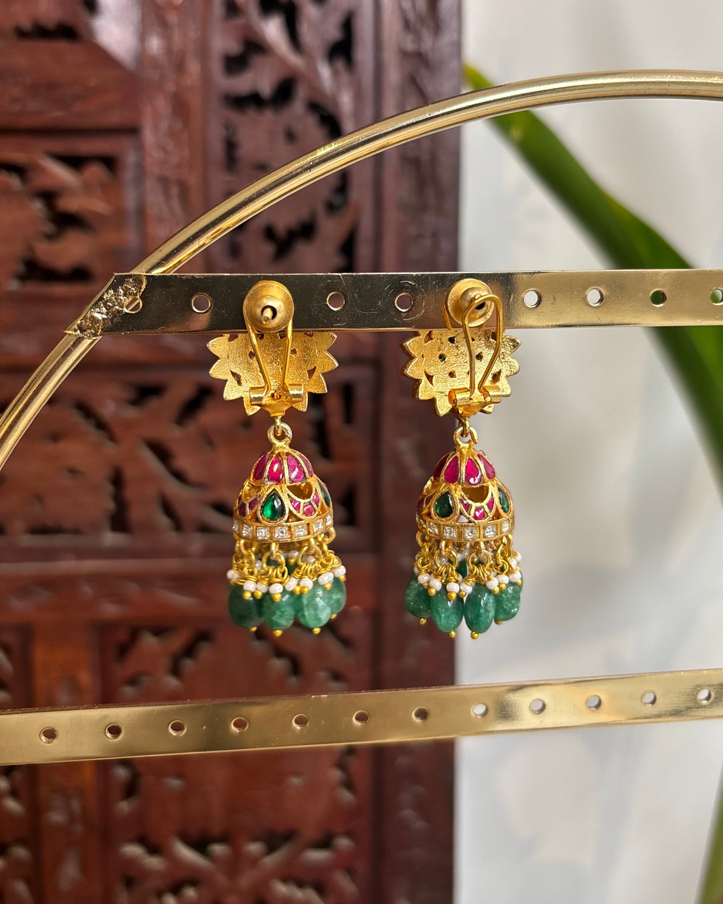 Multicolor Floral Jadau Kundan Jhumkas with Pearl Hangings | ER177