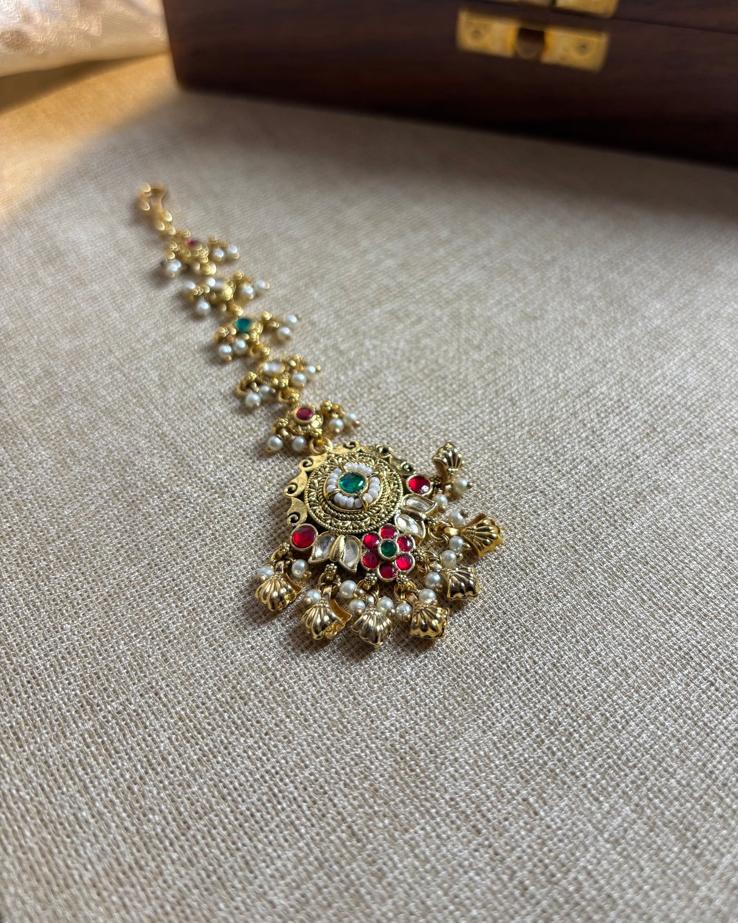 Multicolor Gold-Plated Jadau Kundan Traditional Maang Tikka | MT130