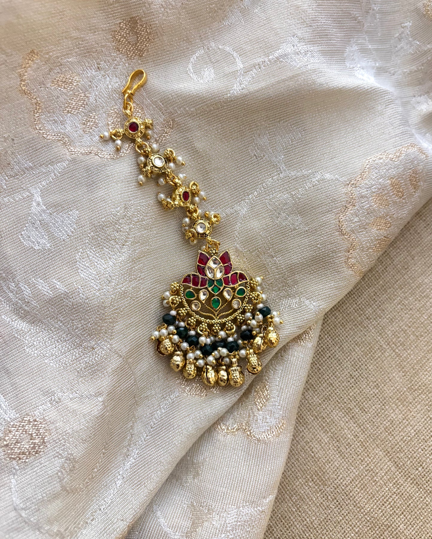 Multicolor Gold-Plated Jadau Kundan Traditional Maang Tikka | MT126