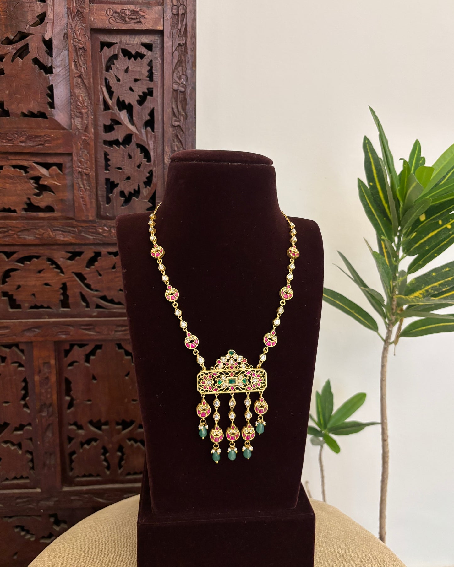 Jadau Kundan Statement Necklace with Floral Pendant | NC655