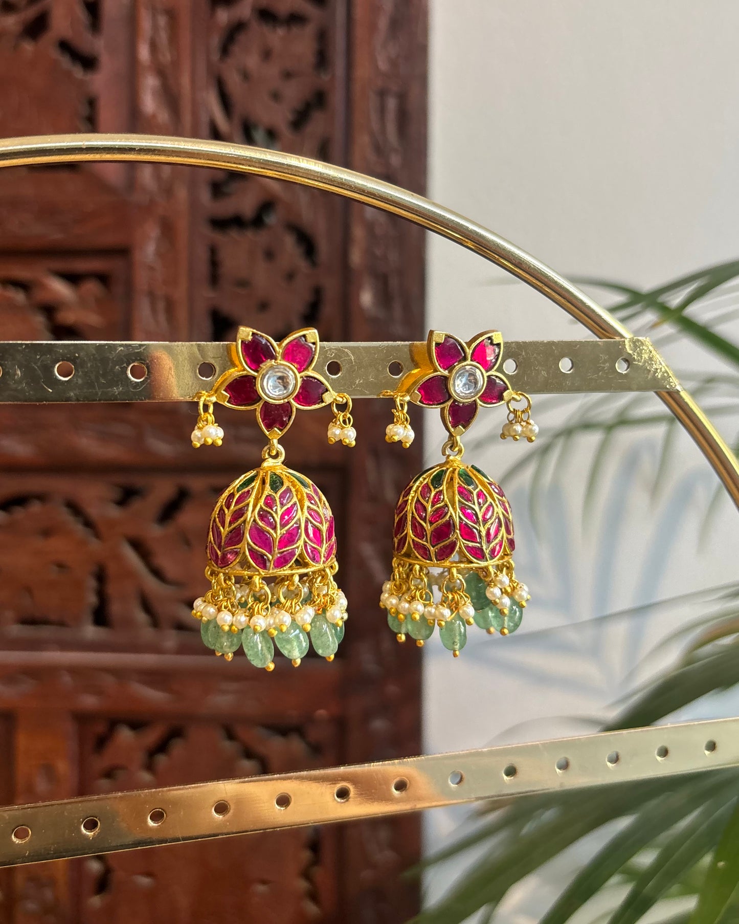 Floral Jadau Kundan Jhumkas with Pearl Hangings | ER245