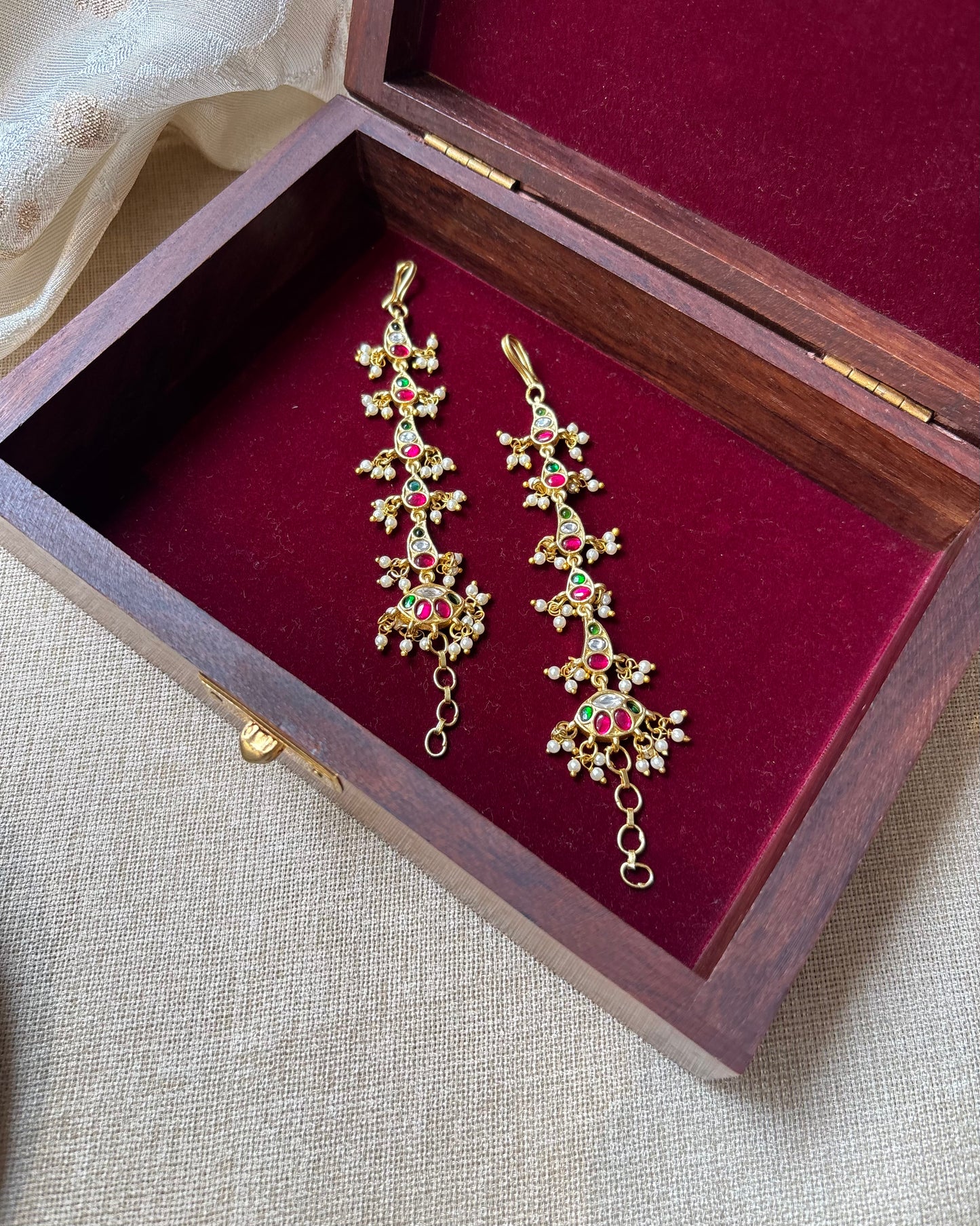 Floral Jadau Kundan Straight Ear Chain – Multicolor | EC104