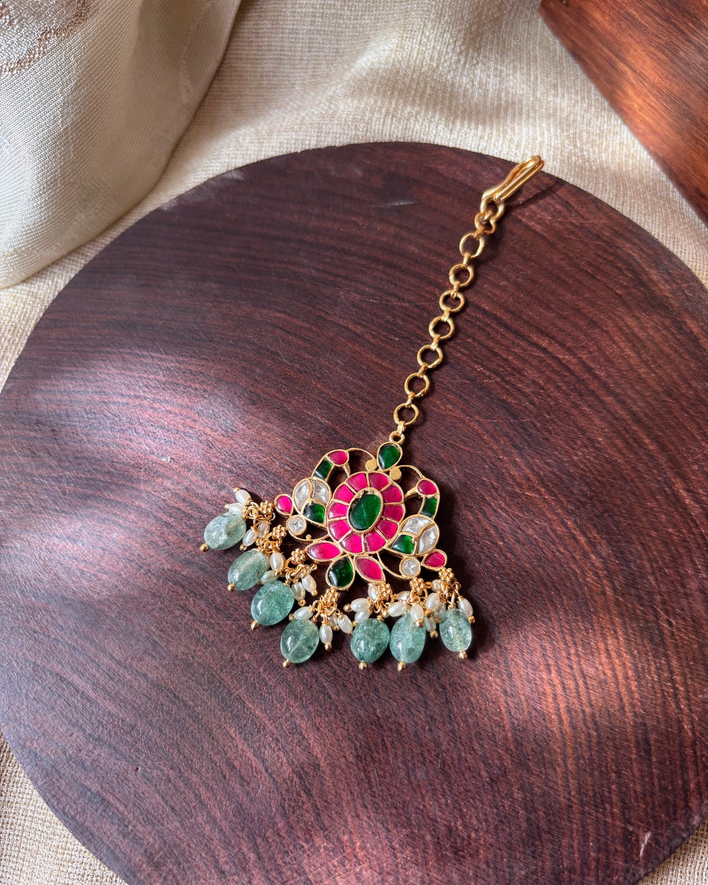 Multicolor Gold Plated Jadau Kundan Maang Tikka | MT061