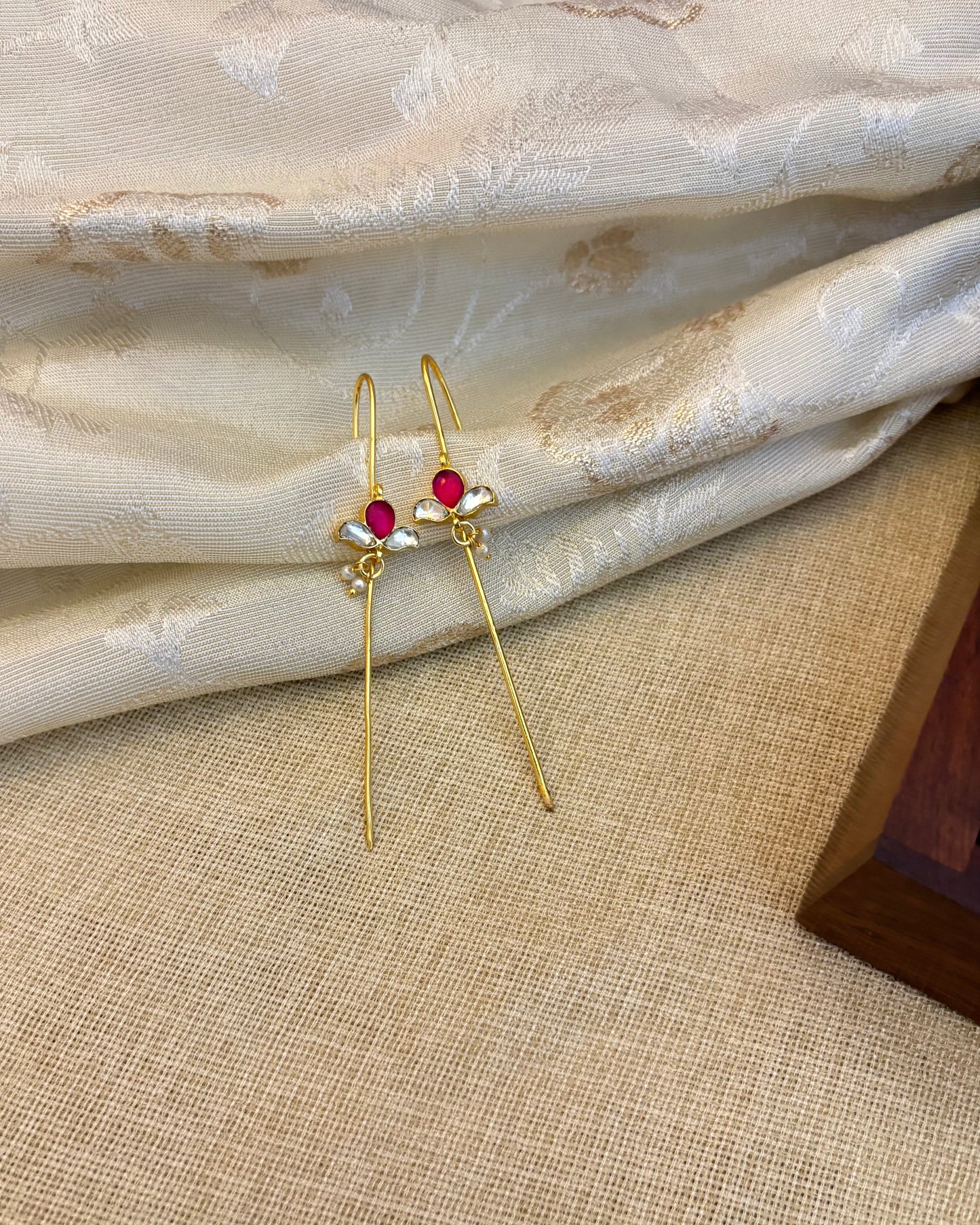 Handmade Minimal Jadau Kundan Flower Needle Ear Cuffs | ER128