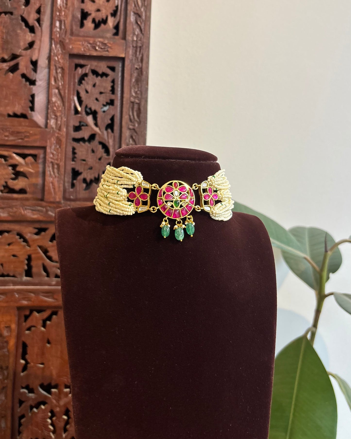 Floral Pearl Jadau Kundan Choker – Heritage Statement Jewellery| NC436