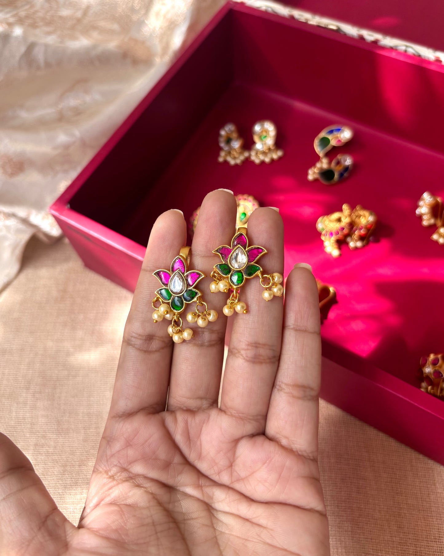 Handcrafted MulticolorFloral Bugadi – Jadau Kundan Ear Accessory | ER036