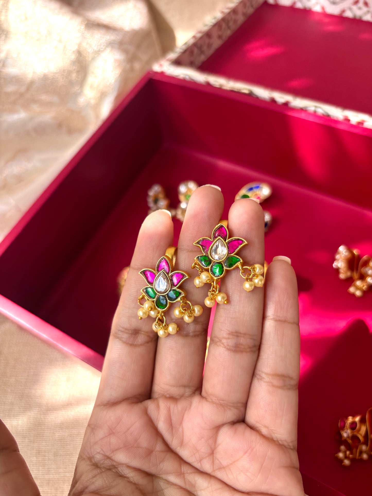 Handcrafted MulticolorFloral Bugadi – Jadau Kundan Ear Accessory | ER036