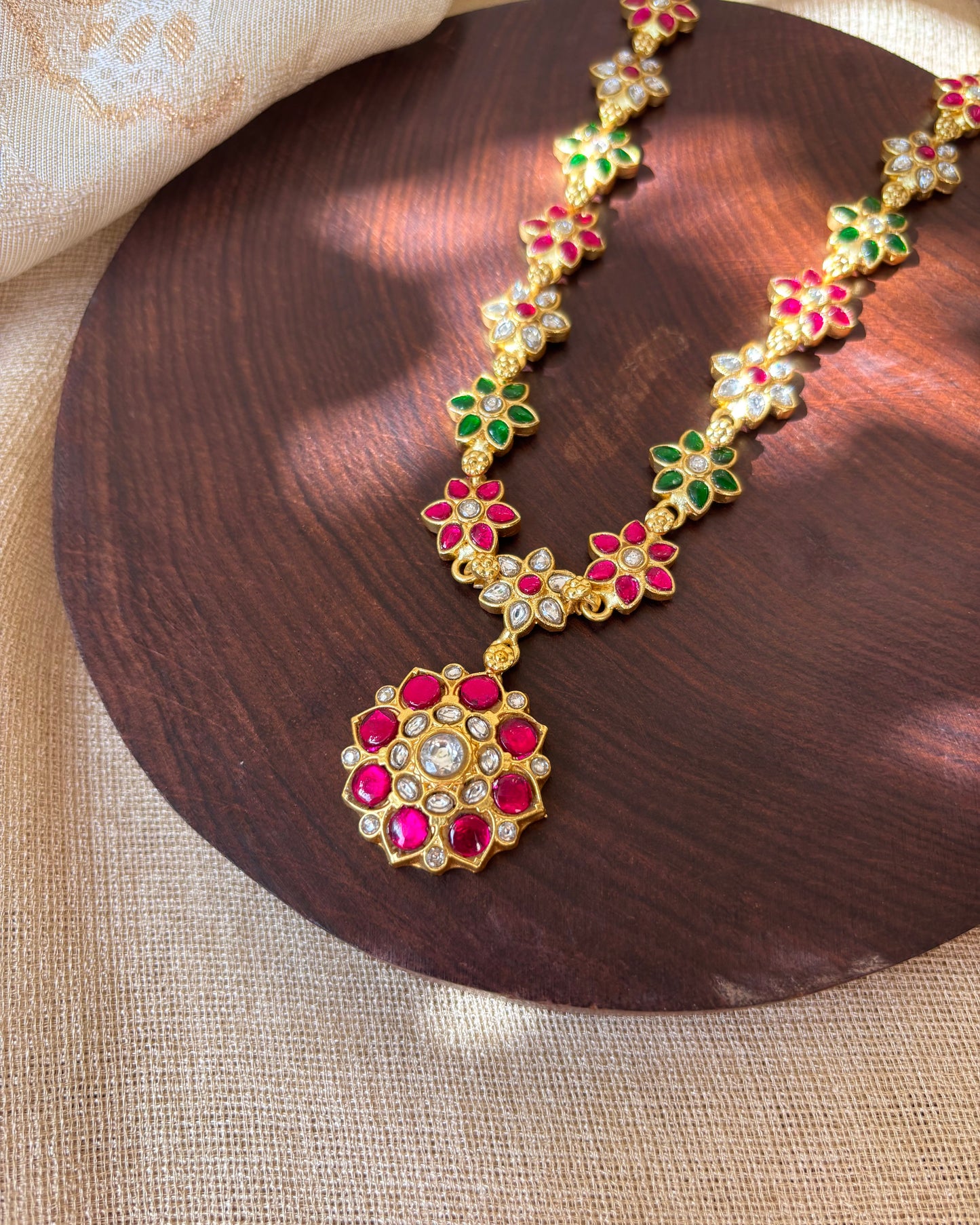 Gold-Plated Jadau Kundan Floral Choker Necklace Set with Matching Earrings | NC066