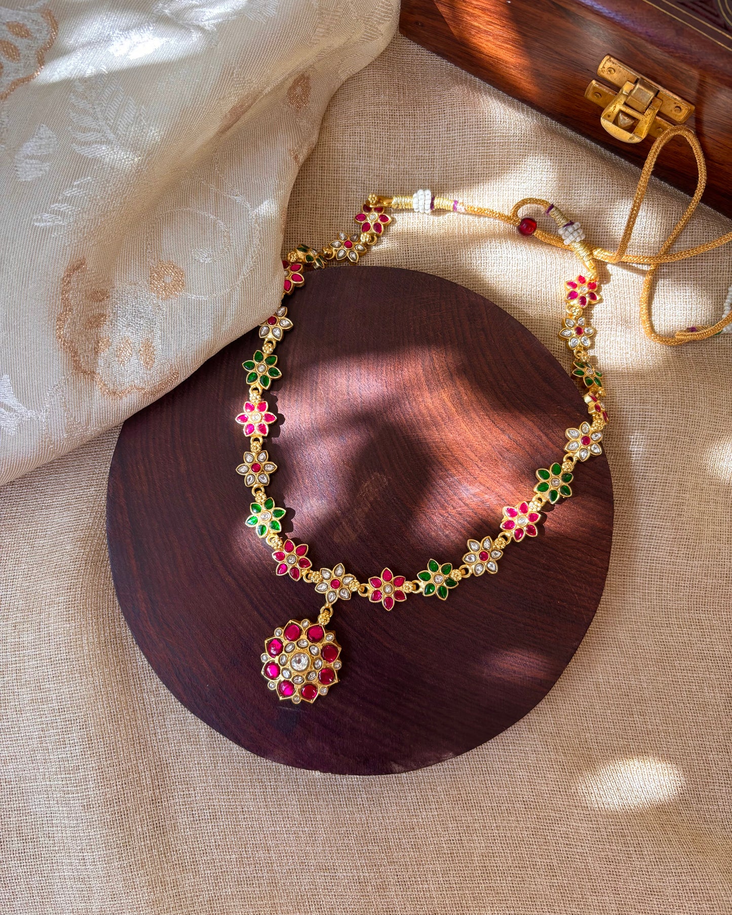 Gold-Plated Jadau Kundan Floral Choker Necklace Set with Matching Earrings | NC066