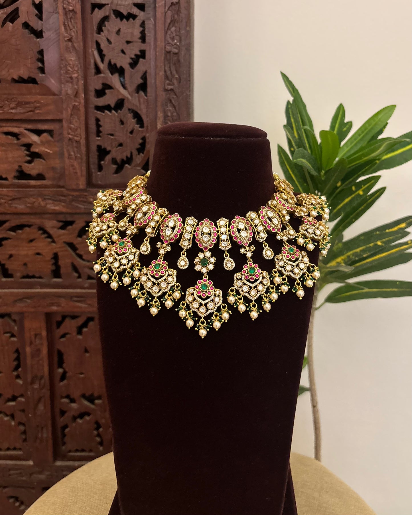 Floral Multicolor Mossanite Choker with Earrings | NC666