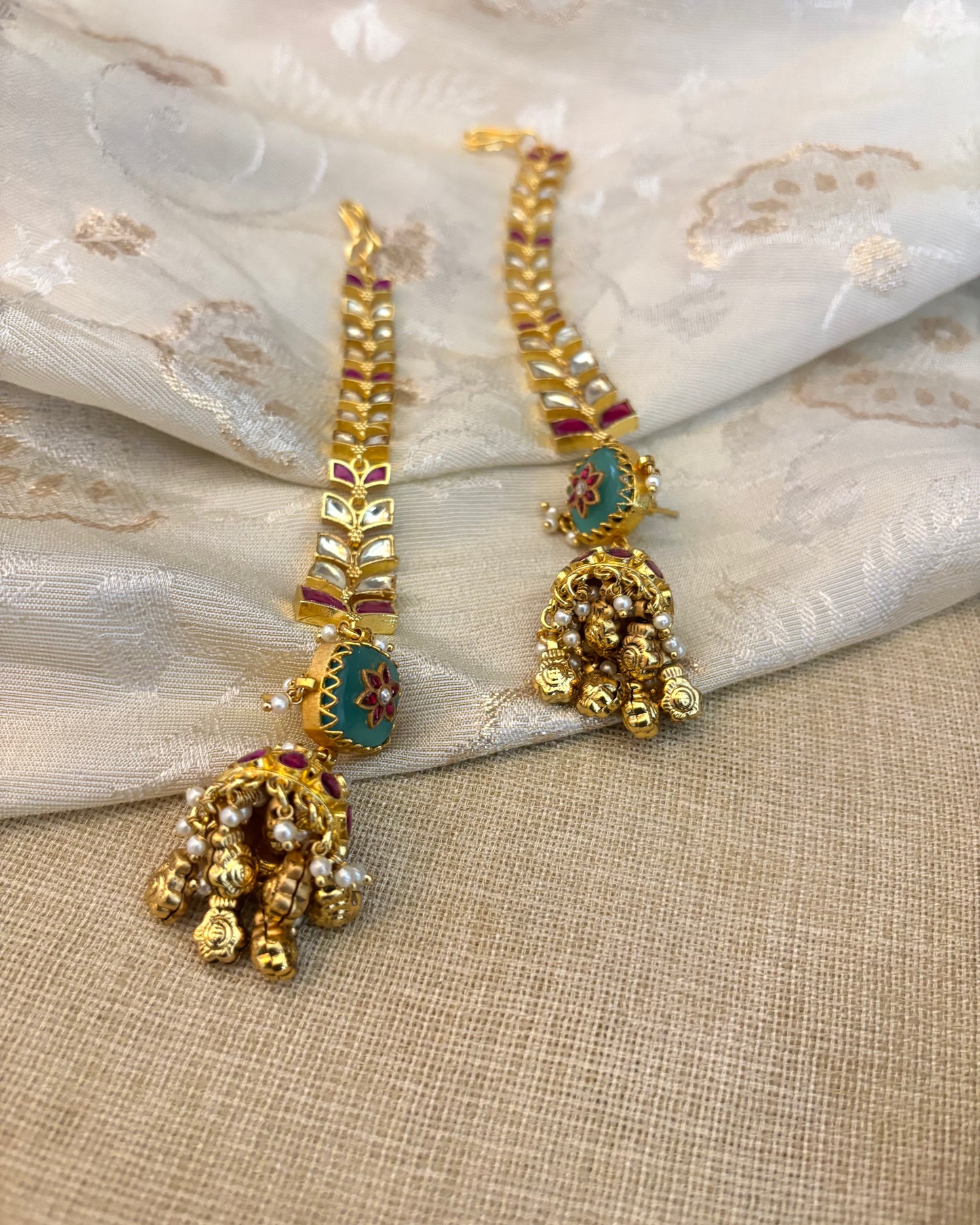 Pachi Kundan Multicolor Jhumkas with Straight Ear Chain – Statement Jewellery | ER118