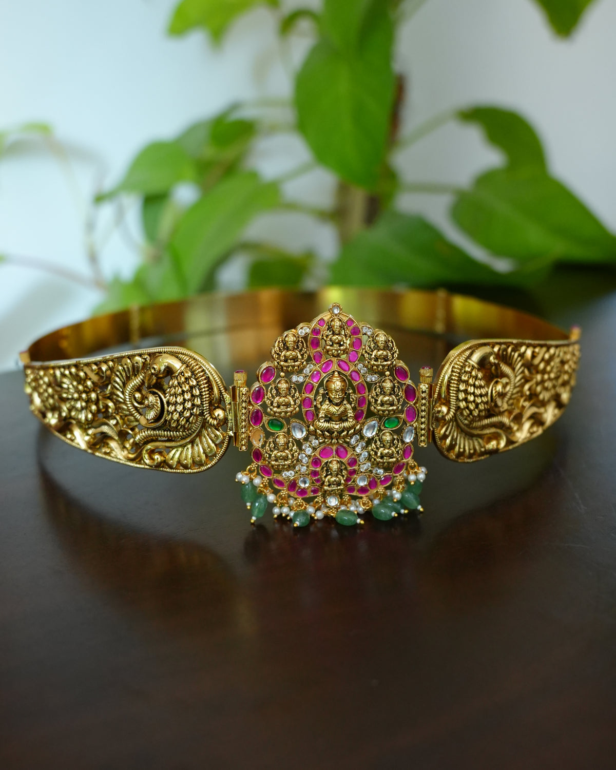 Lakshmi Pendant Peacock Hipbelt with Green Drops