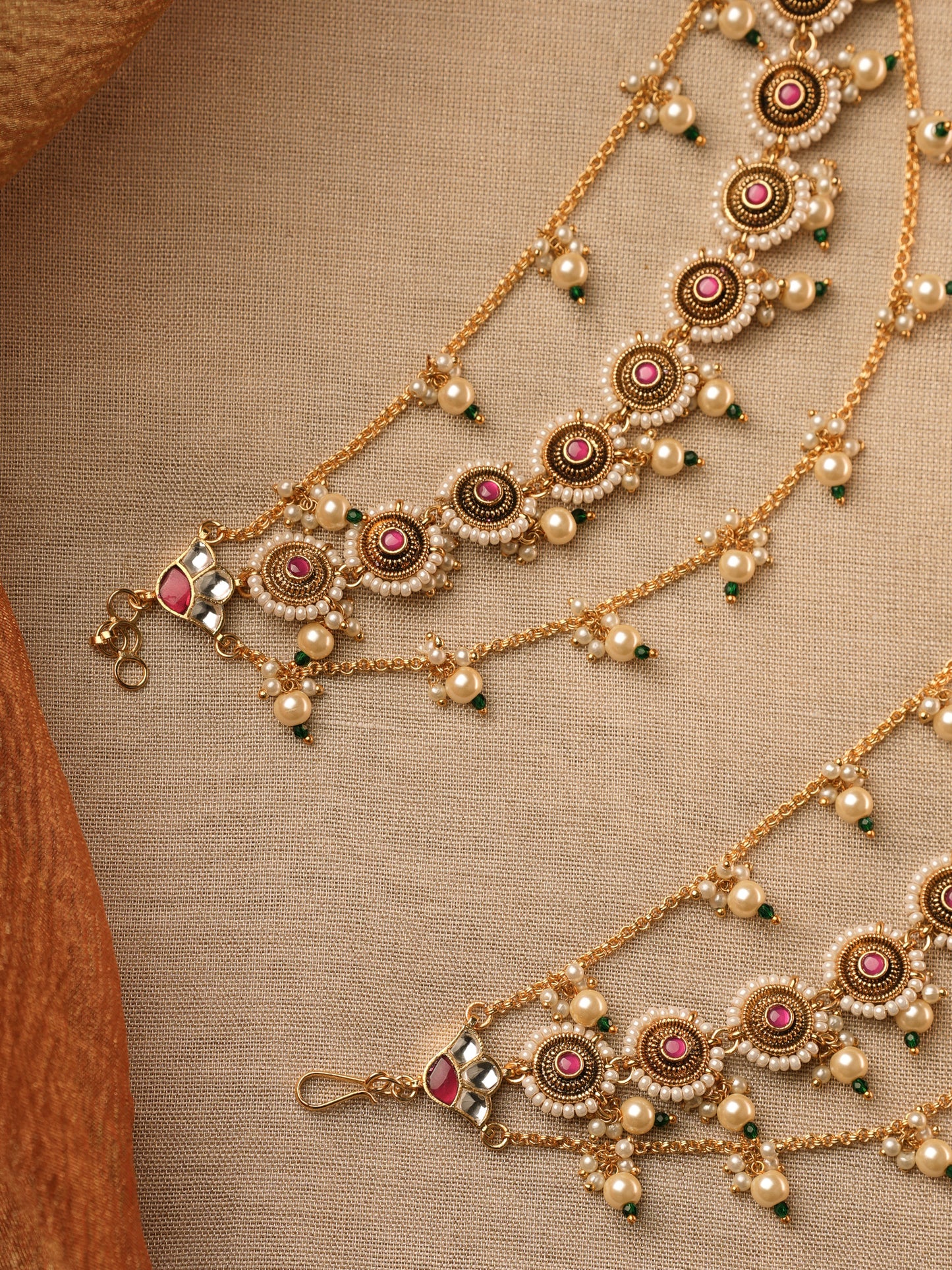 Three Layer Gold Plated Pachi Kundan Earchains | EC004