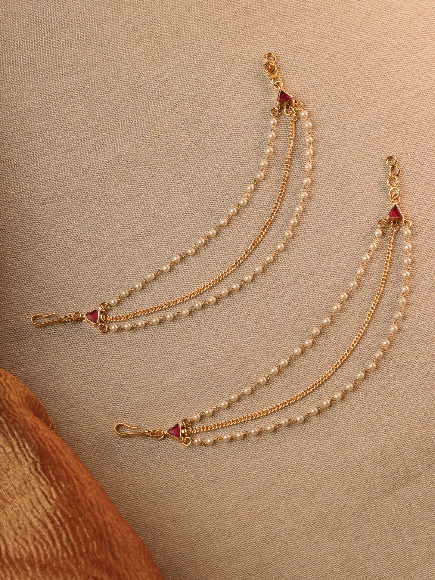 Minimal Pearl Kundan Ear Chain | EC009