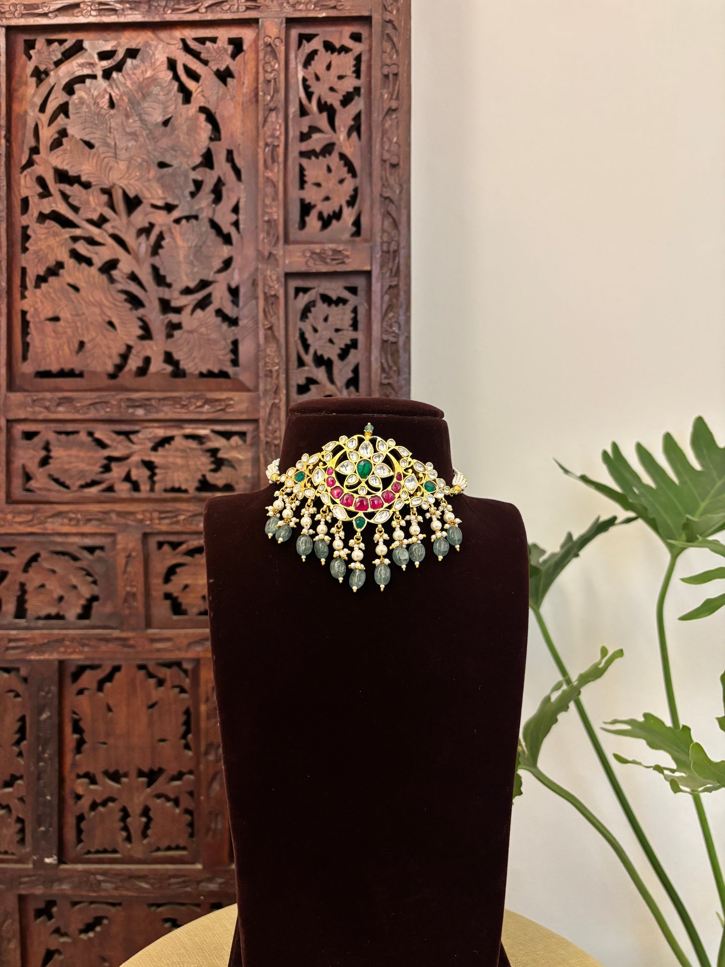 NC671 - Ruby & White Kundan Choker 1