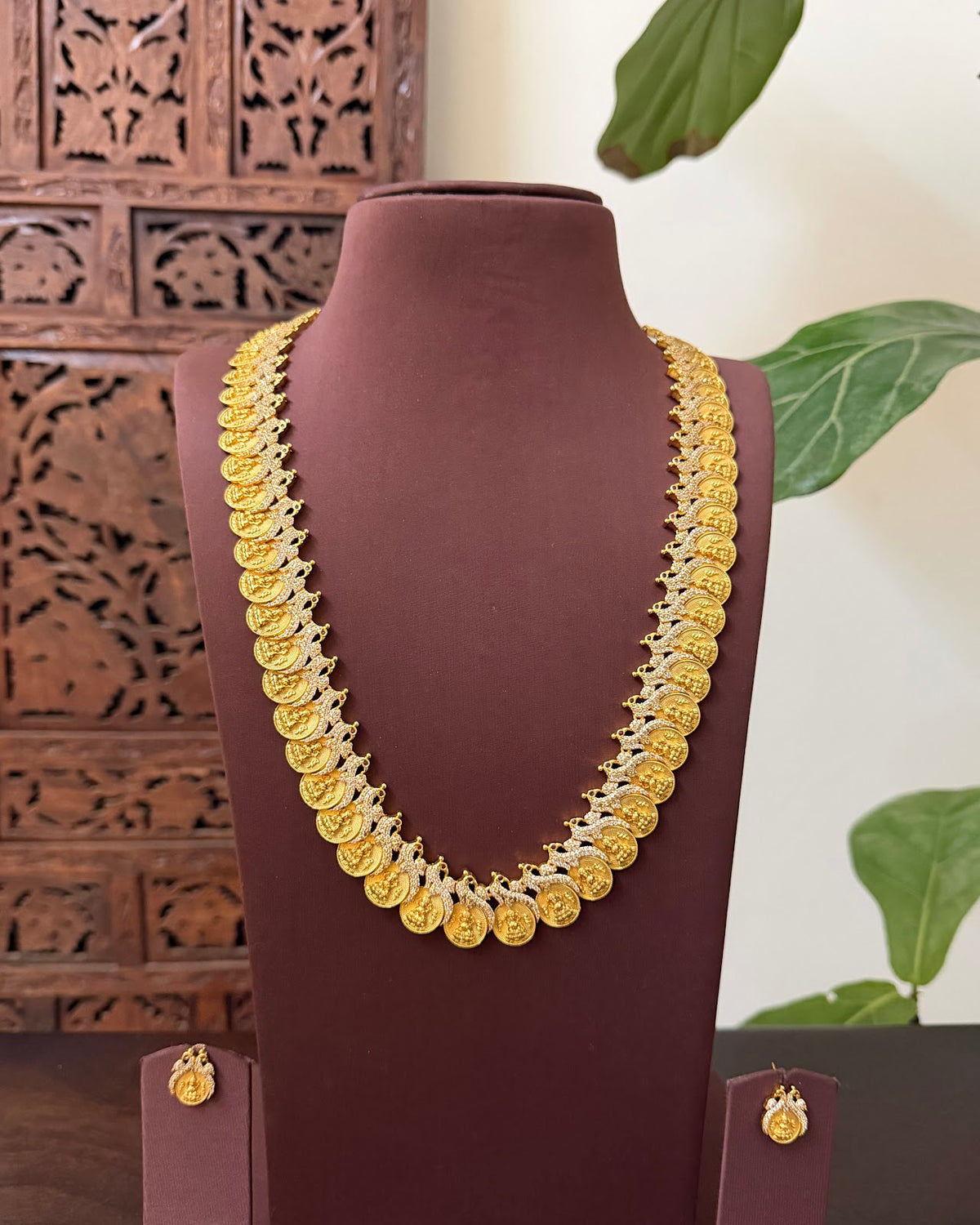 Peacock Kaasu Haram with Earrings | Handmade Gold Plated | NC924