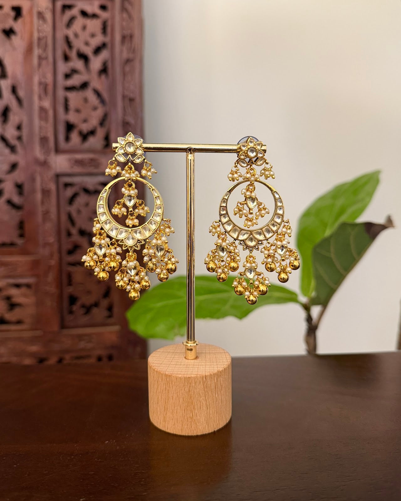 Kundan Chandbali White Earrings | Handmade Gold Plated | ER454