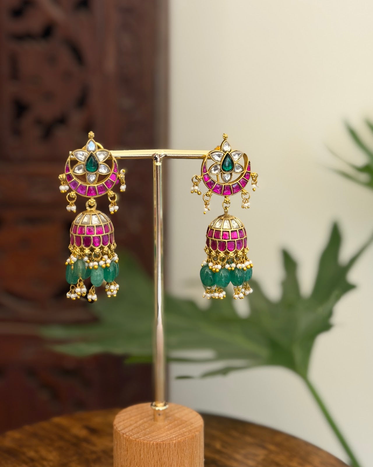 Multicolor Floral Jadau Kundan Jhumkas ER389