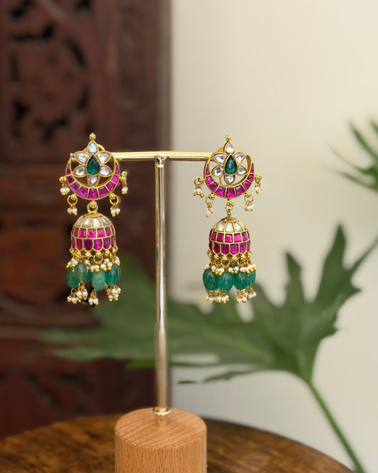 Multicolor Floral Jadau Kundan Jhumkas ER389