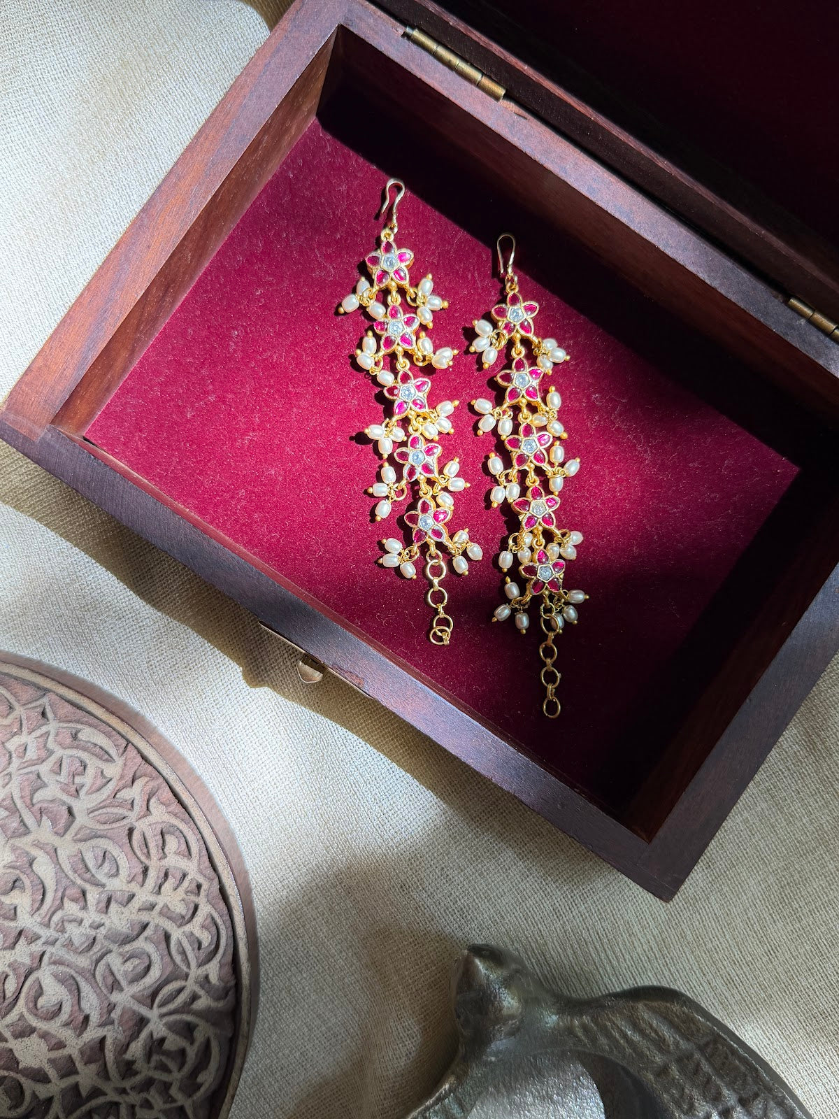Kundan Straight Ear Chain | Handmade Gold Plated | EC235