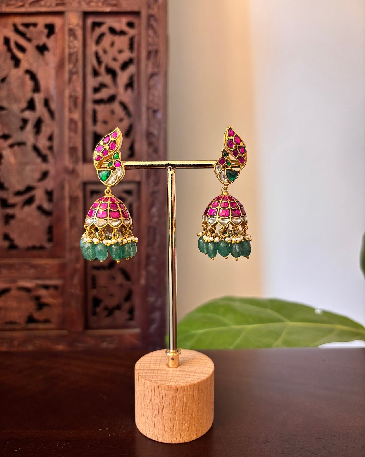 Royal Peacock Multicolor Jadau Kundan Jhumkas | Handmade Gold Plated | ER482