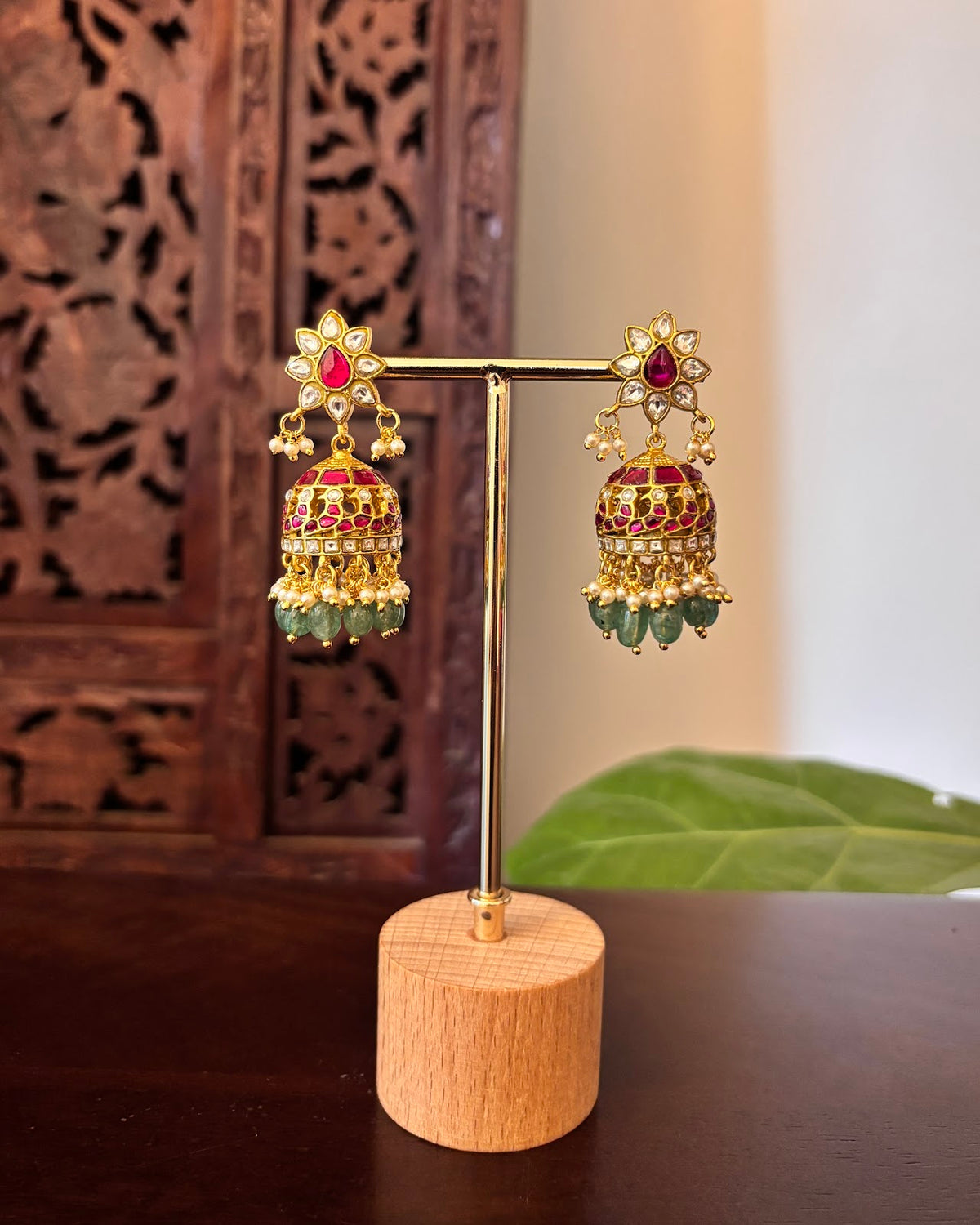 Timeless Floral Kundan Jhumkas | Handmade Gold Plated | ER483