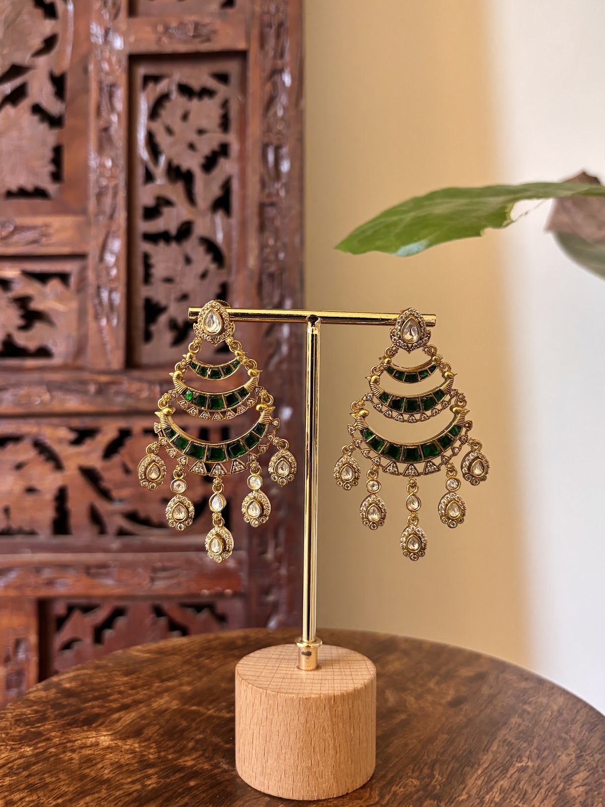 Jadau Kundan Chandbali Green Earrings | Handmade Gold Plated | ER458