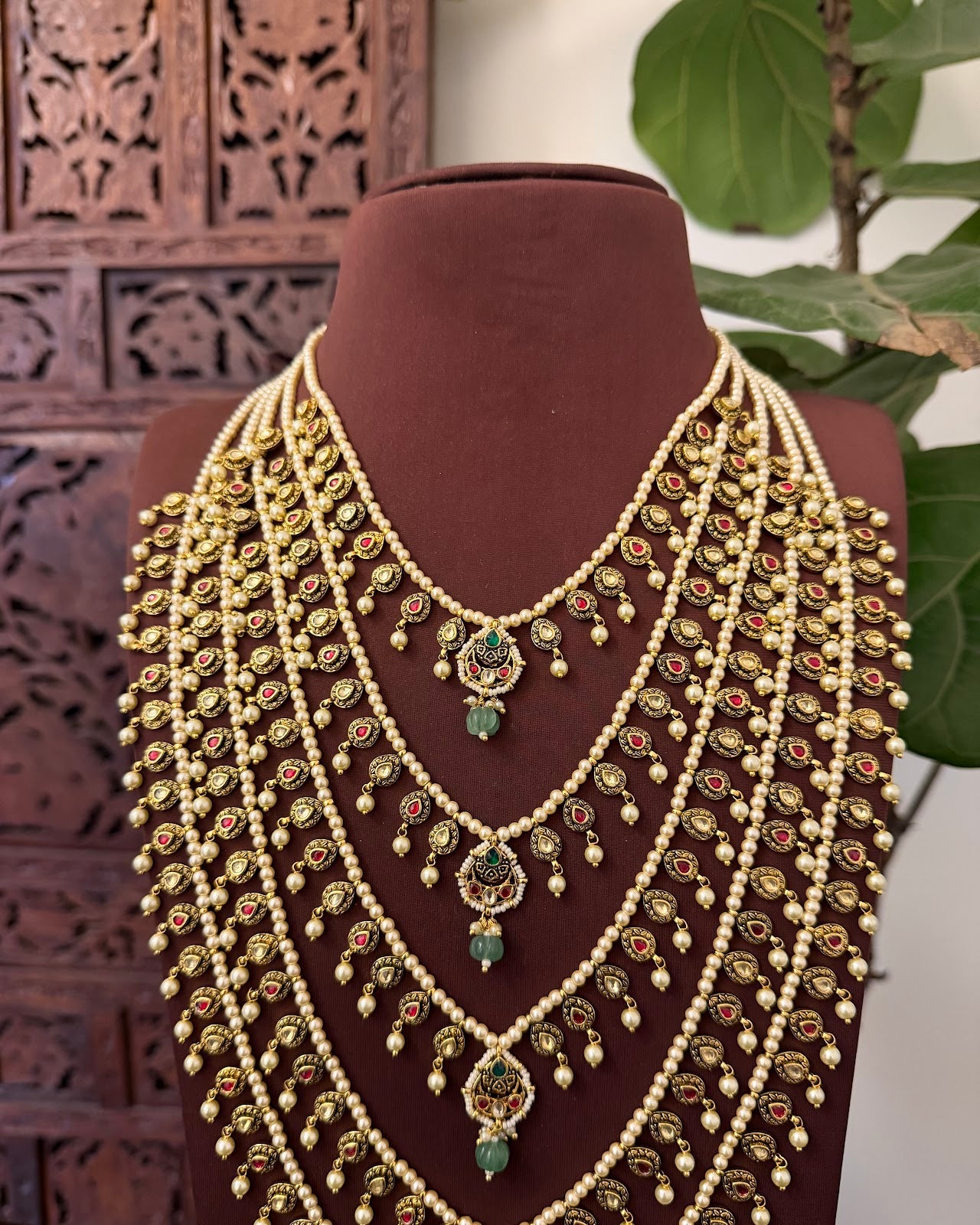 Statement Rani Haar or Panch Lada Necklace with Matching Jhumkas | Handmade Gold Plated | NC811