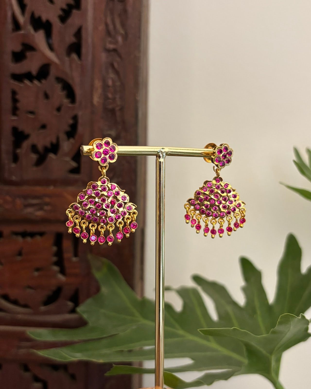 Vintage Impon Small Classic Jhumkas Ruby ER397