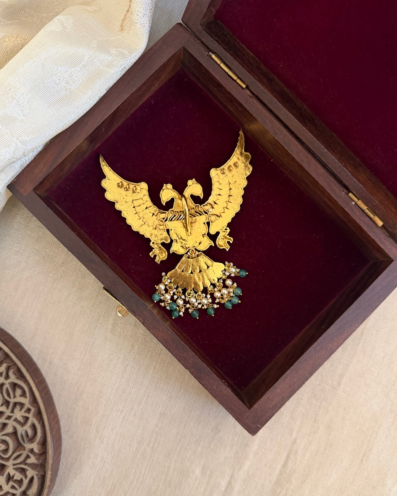 Multicolor Royal Gandaperunda Jadau Kundan Pendant | Handmade Gold Plated | HA367