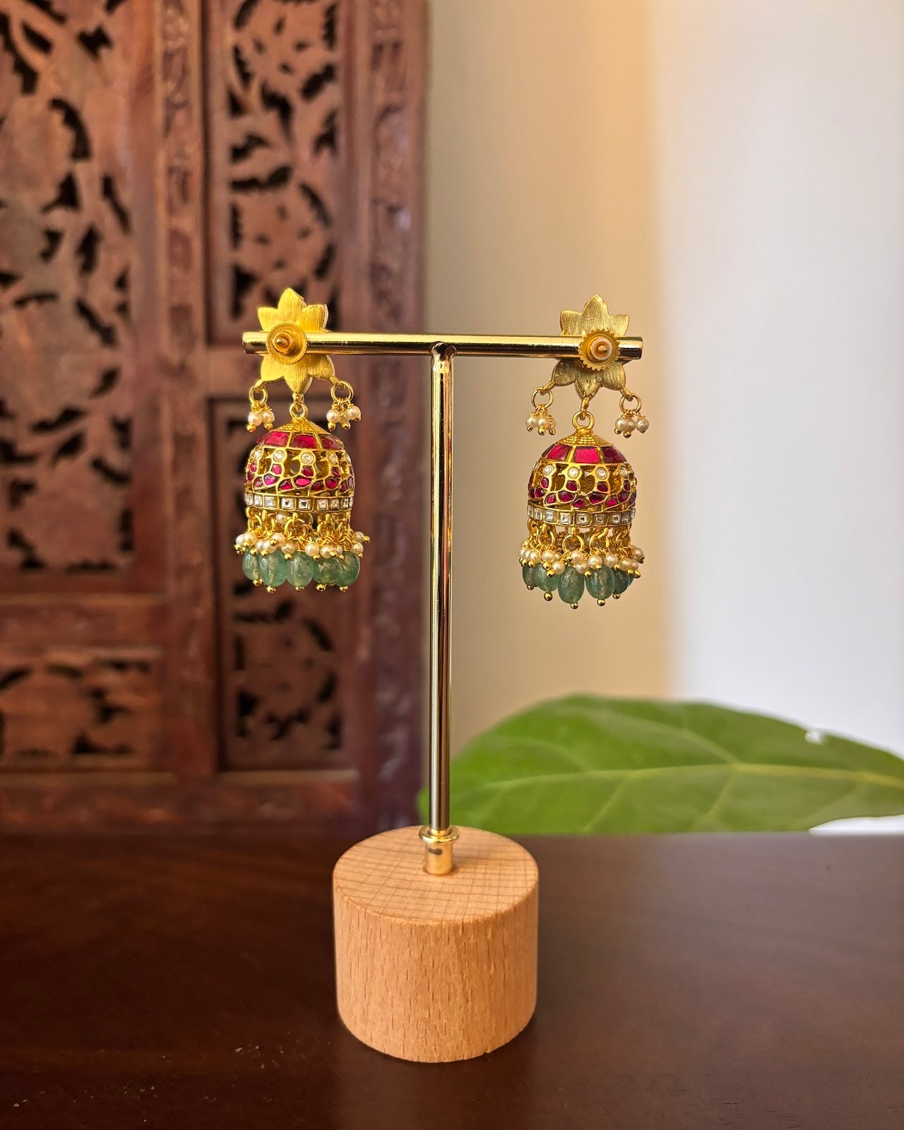 Timeless Floral Kundan Jhumkas | Handmade Gold Plated | ER483