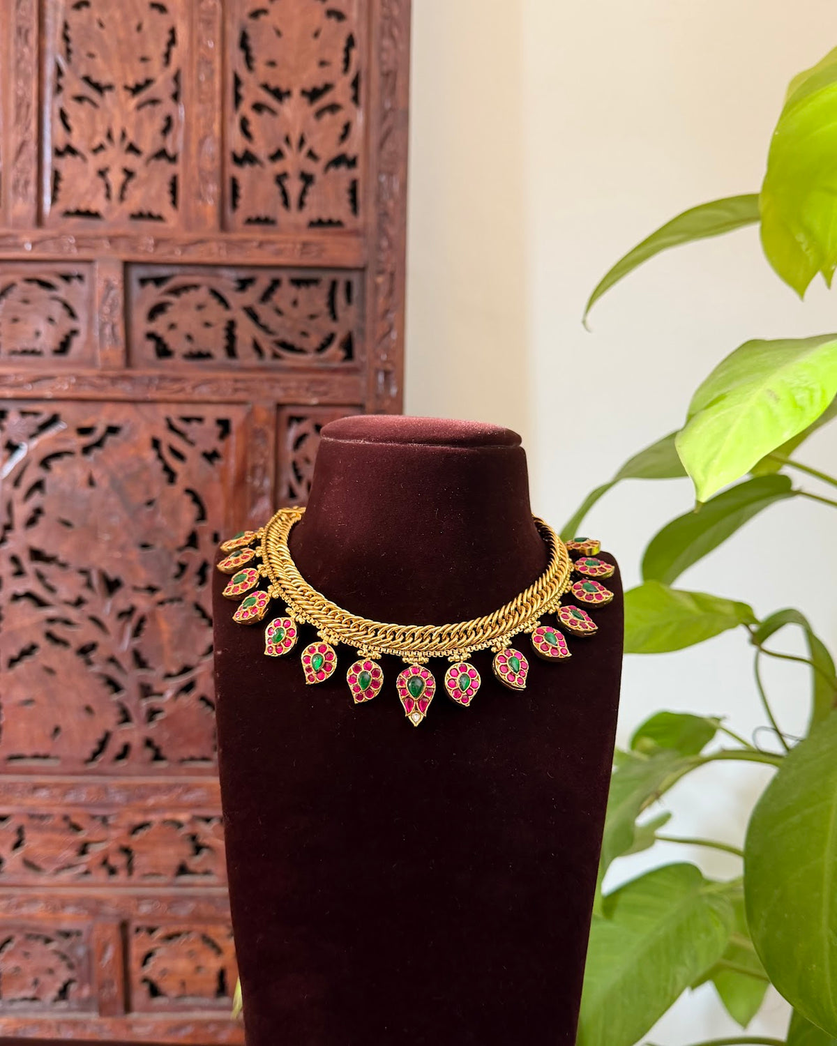 2 in 1 Reversible Mango Necklace with Earrings | Handmade Gold Plated | NC953