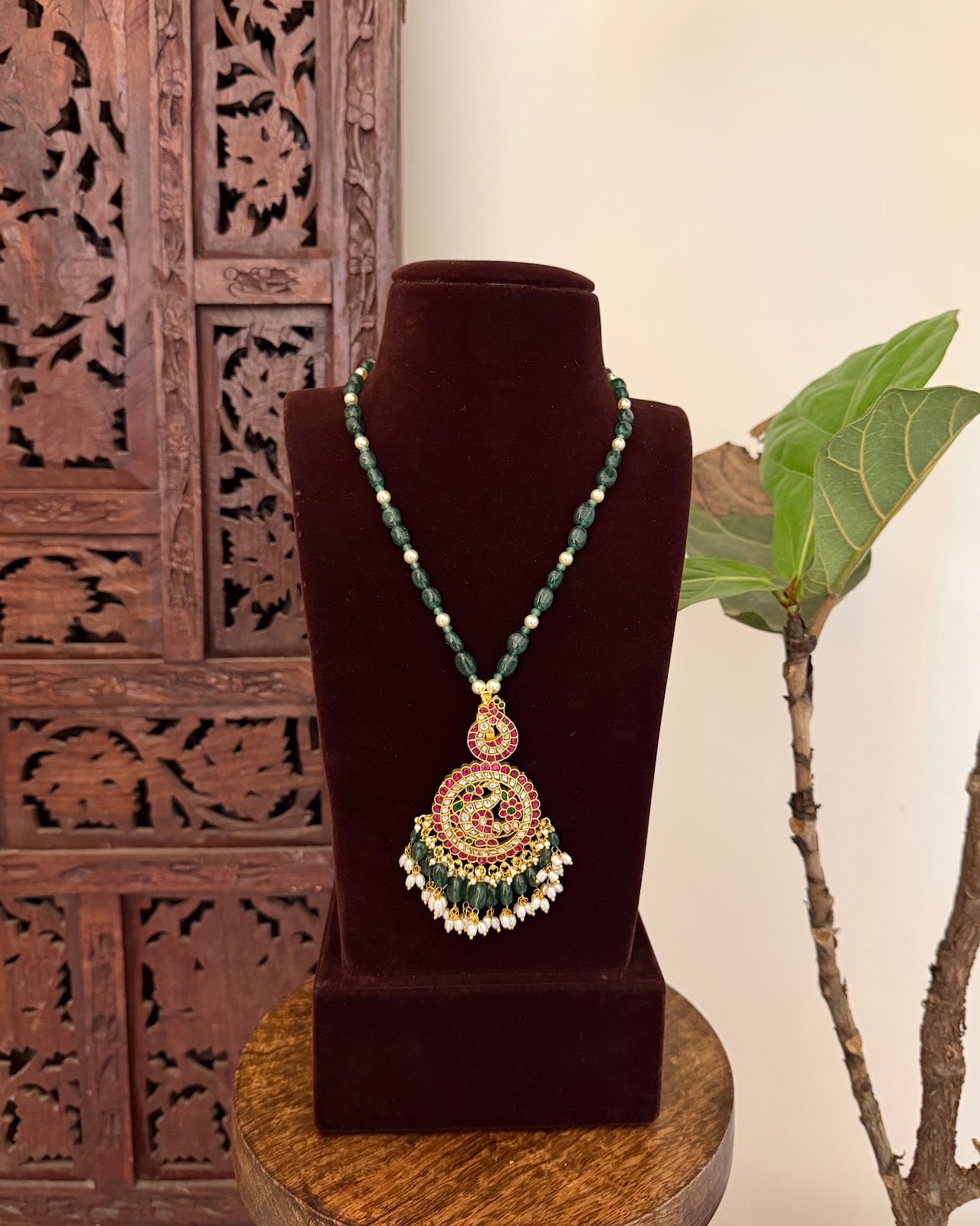 Traditional Peacock Motif Jadau Kundan Pendant | Handmade Gold Plated | NC786