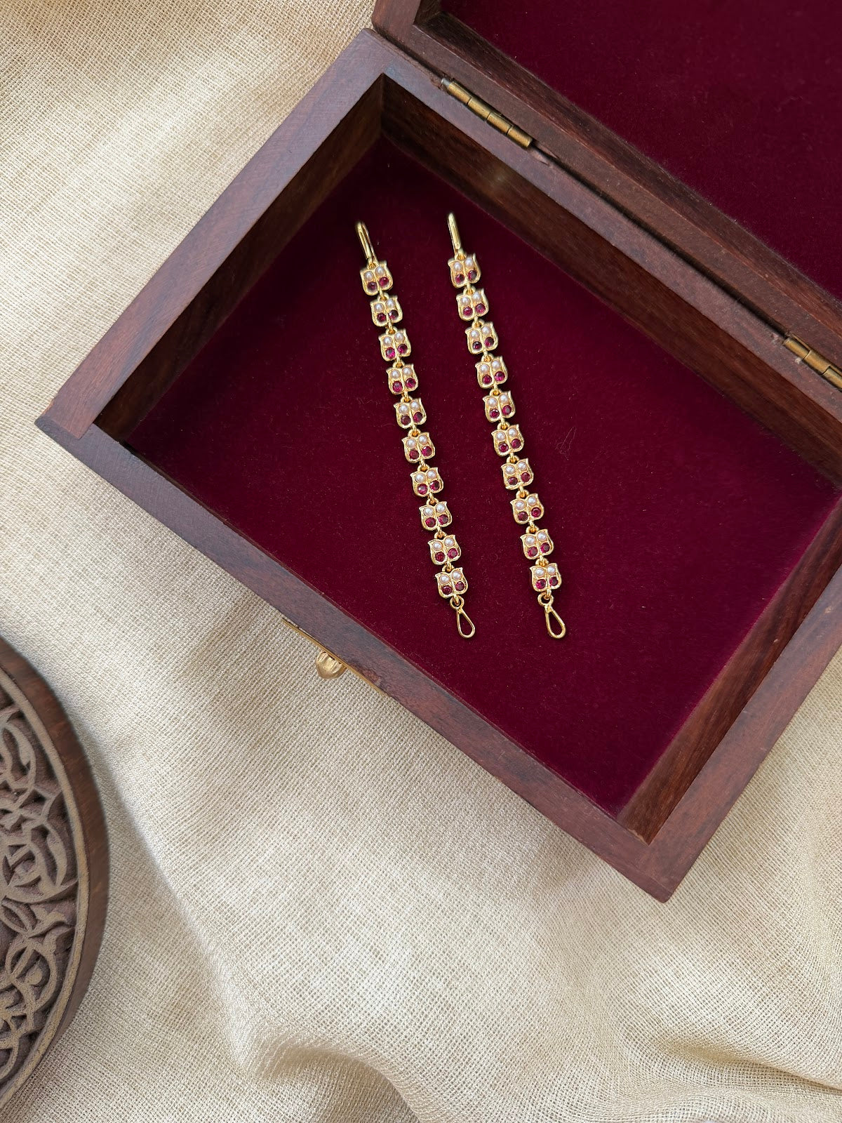 Vintage Impon Ear Chain Ruby and White EC254