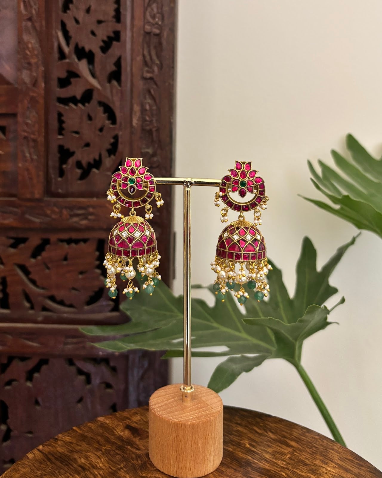 Multicolor Floral Jadau Kundan Jhumkas with Pearl Hangings ER398