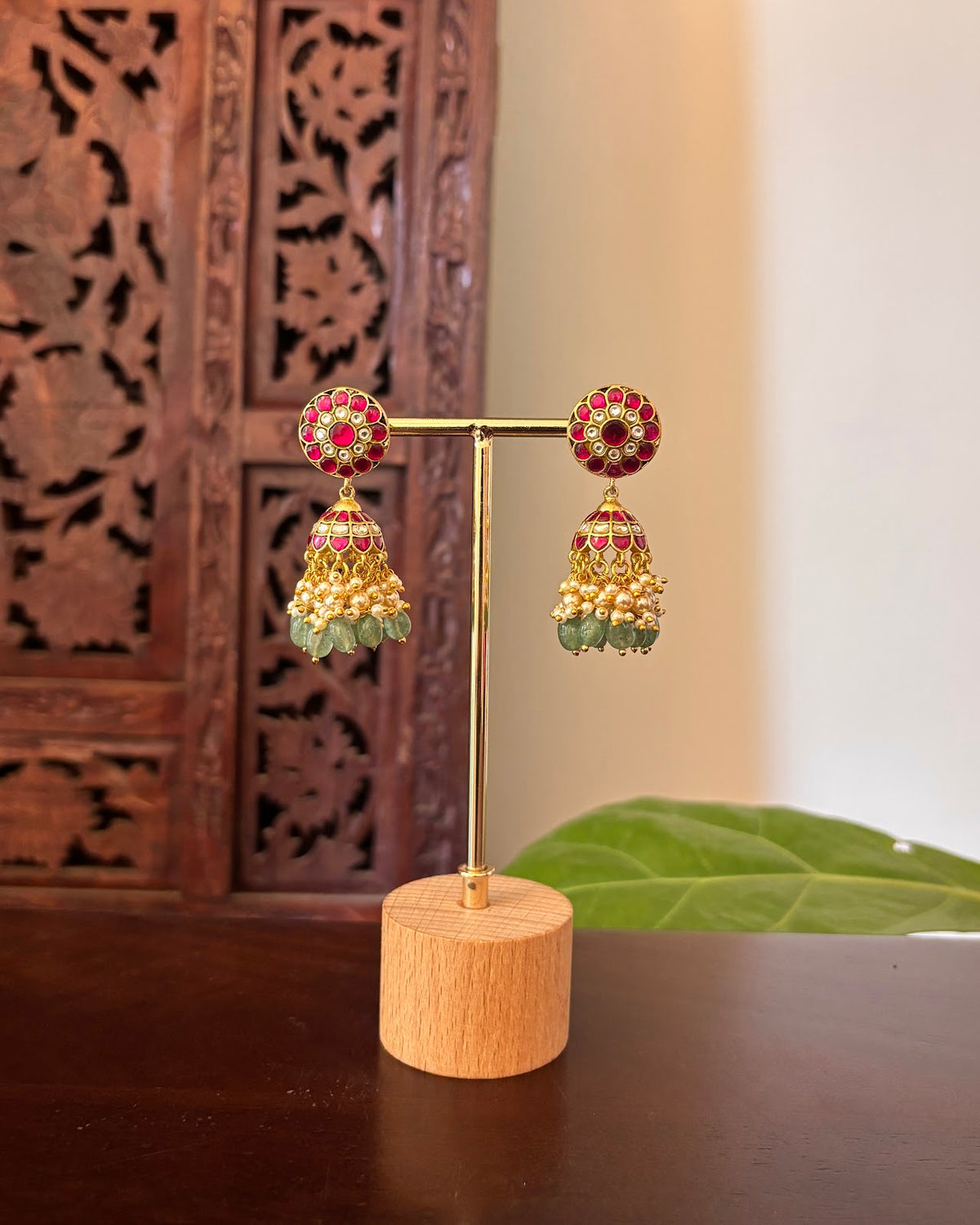 Classic Jadau Kundan Pear Drop Jhumkas | Handmade Gold Plated | ER481