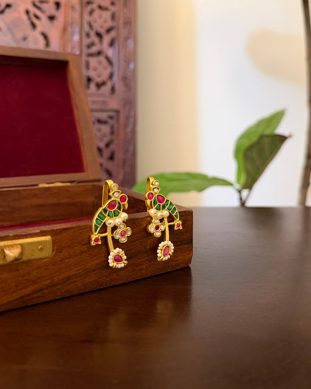 Jadau Kundan Parrot Bugadi | Green | Handmade Gold Plated | ER450