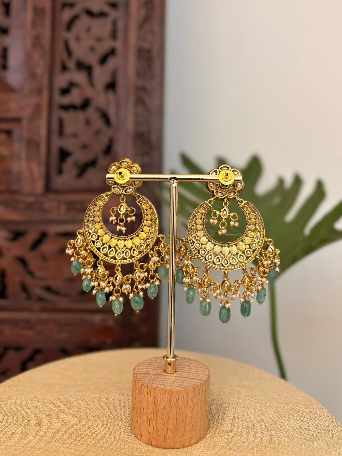 Bridal Multicolor Kundan Mossanite Chandbali Earrings  | ER439