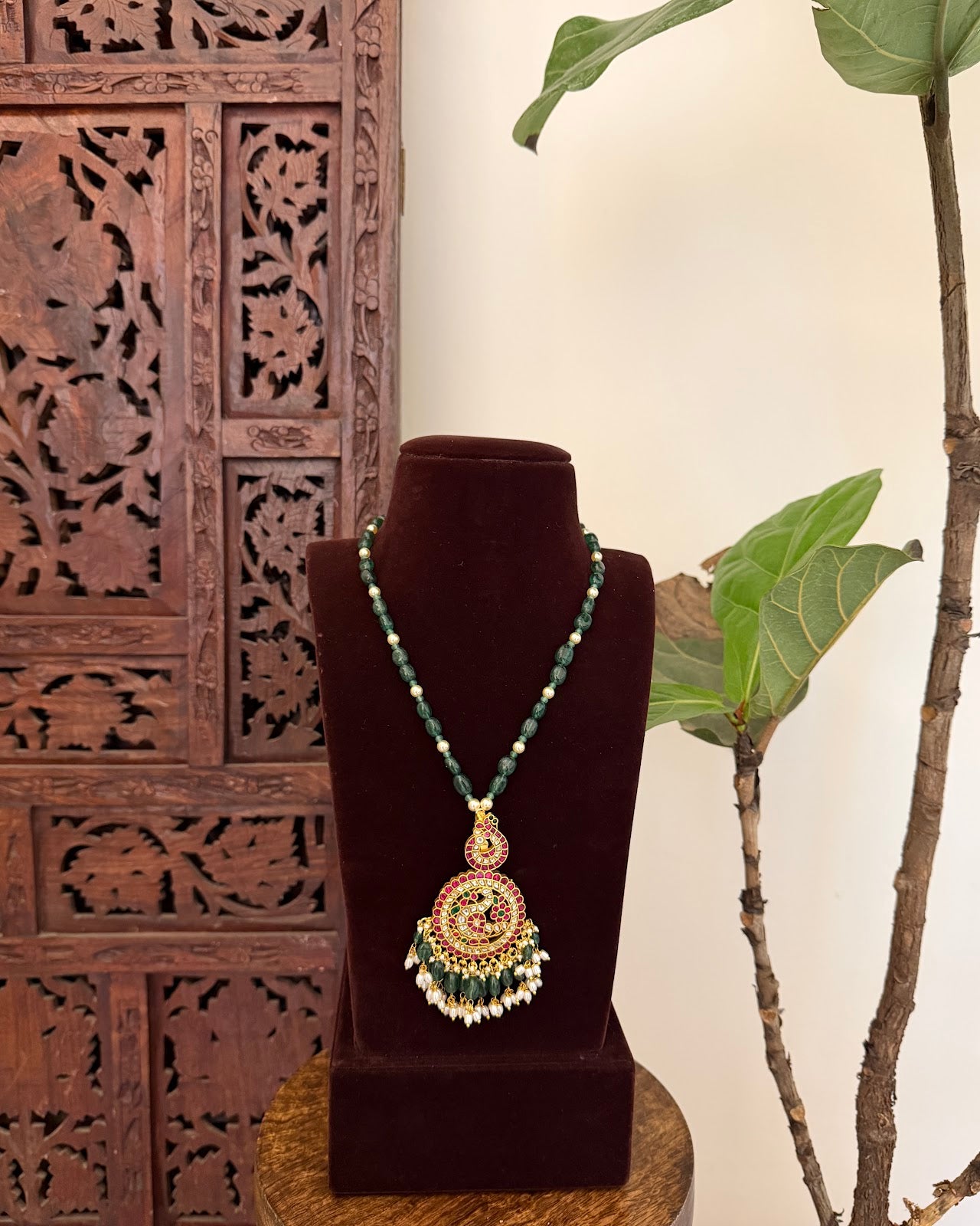 Traditional Peacock Motif Jadau Kundan Pendant | Handmade Gold Plated | NC786