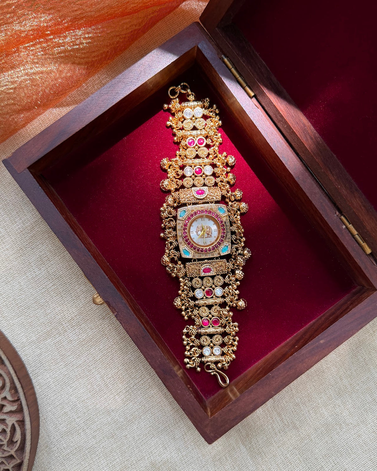 Elephant Motif Timeless Jadau Kundan Designer Watch | Handmade Gold Plated | WA007